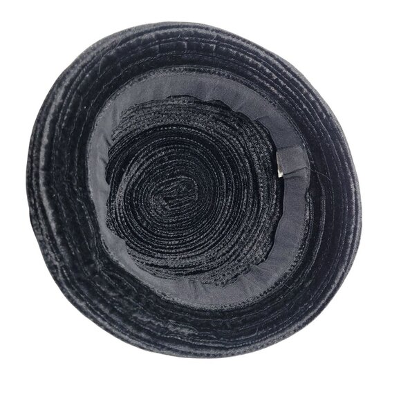 Retro 20s 30s Black Velvet Cloche Hat Ribbed Texture Flexible Brim Elegant Chic‎ main image 7